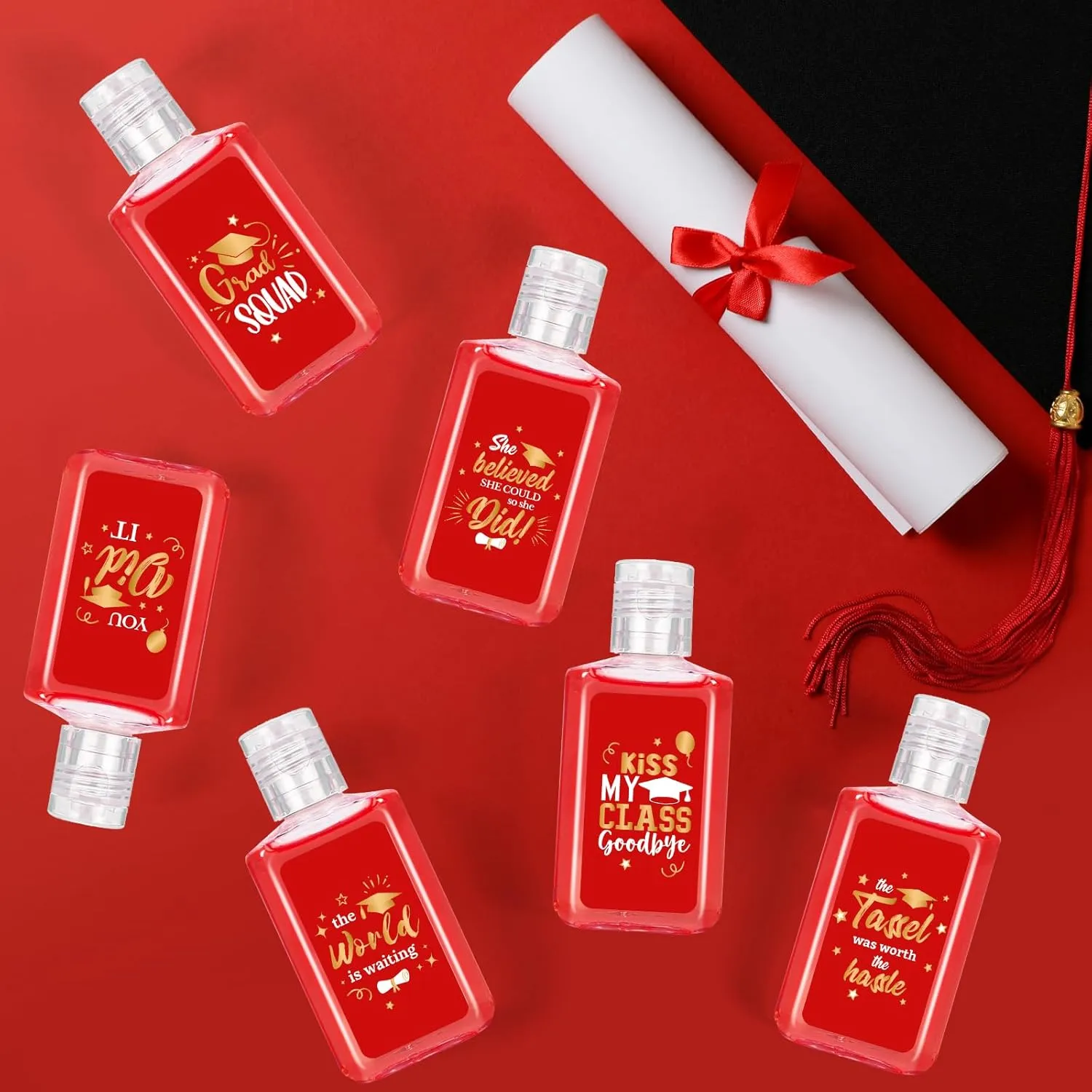 50 Pack Graduation Mini Hand Sanitizer Bulk Graduation Gift for Teacher Classmates 1fl oz Travel Size Hand Sanitizer Graduation Hand Soap Gifts for Graduation Party Favors Supplies (Red)