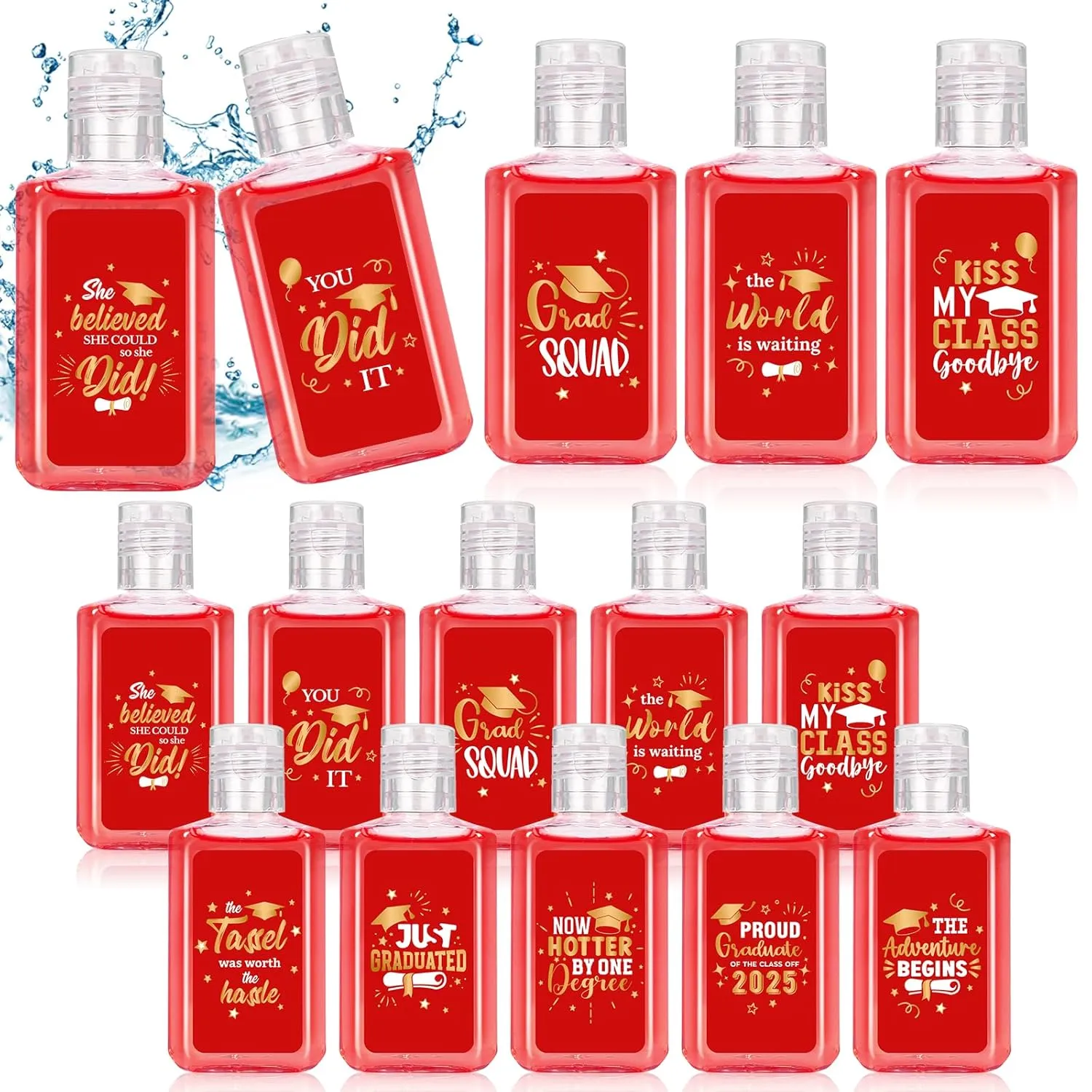 50 Pack Graduation Mini Hand Sanitizer Bulk Graduation Gift for Teacher Classmates 1fl oz Travel Size Hand Sanitizer Graduation Hand Soap Gifts for Graduation Party Favors Supplies (Red)