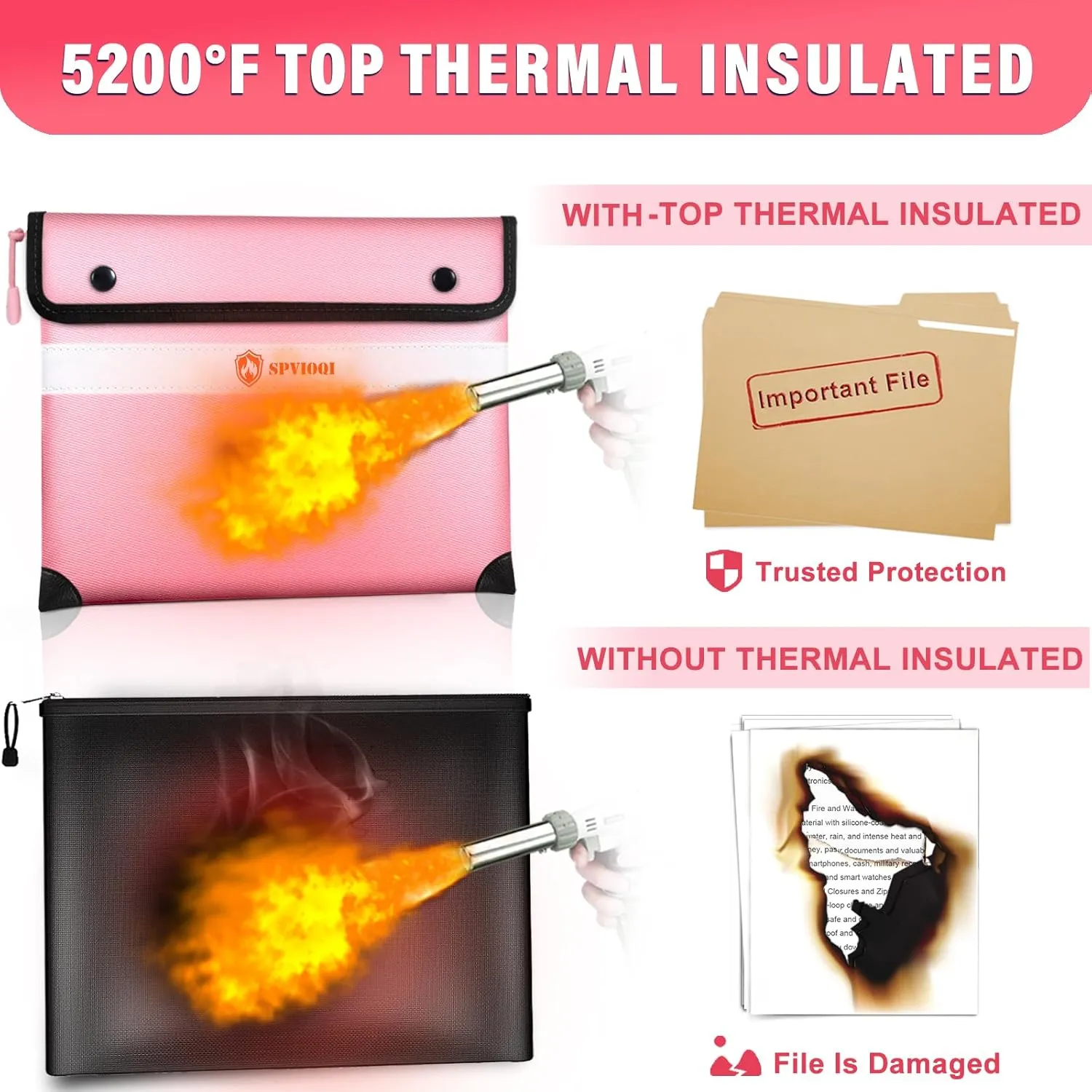 5200 Degree F Fireproof Document Bag -Heat Insulated, Upgraded Water Fire Proof Bag with Zipper, 9 Layers of Functional Materials, 14.2 X 11” Fire Proof Money Bag for Cash, Important Documents and Valuables