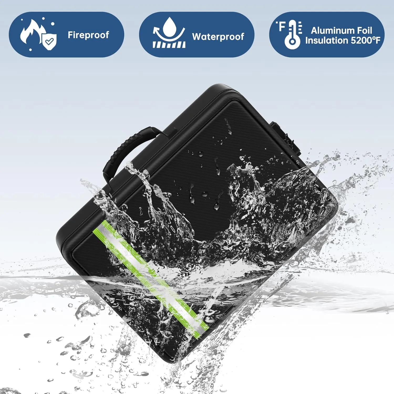 5200℉ Fireproof Document Bag, Plenty of Pockets, Legal Size/Letter/A4, Waterproof Zipper Document Box with Lock, 4-Layer Important Document Organizer, 17"x12"x5.3" Portable Home Travel Office Safe Box