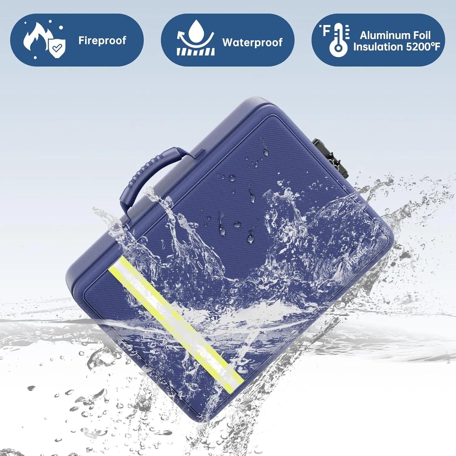 5200℉ Fireproof Document Bag, Plenty of Pockets, Waterproof Zipper Document Box with Lock, 4-Layer Important Document Organizer, Portable Home Travel Office Safe Box, Blue