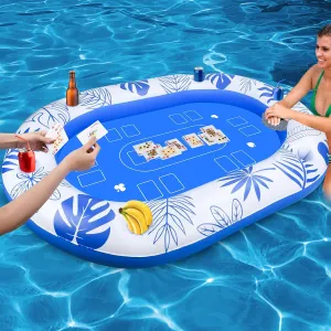 56IN Large Inflatable Poker Table Float for Pool Game,Waterproof Swimming Card Game Table with Drinking and Snack Holders,Summer Family Entertainment Floating Pool Games Table