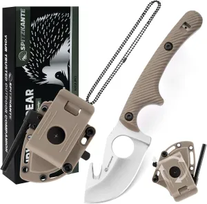 5.98" EDC Fixed Blade Knife HO-YN, Small Neck Knife with Gut Hook, 5Cr15MoV Steel, Fire Starter and 360° Adjustable Belt Clip for Camping, Survival, Skinning