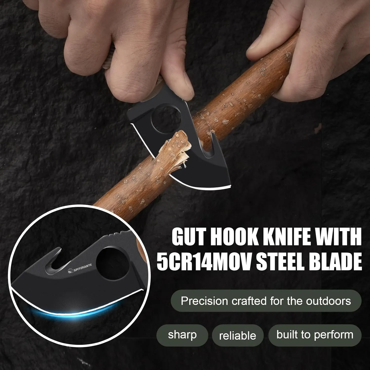 5.98" Small EDC Fixed Blade Knife with Sheath HO-YN,360° Adjustable Belt Clip (6-Way Carry), Neck Knife for Skinning, Gut-Hook Blade, Fire Starter & Survival Whistle, Khaki Handle