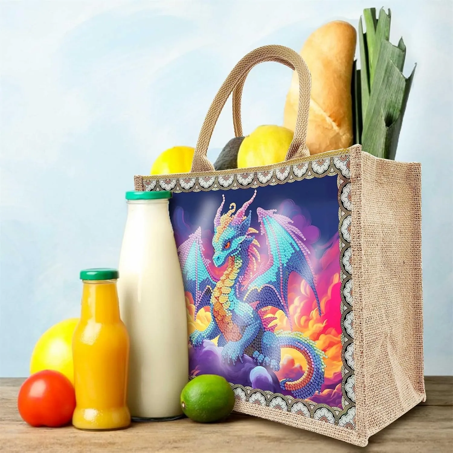 5D Art Painting Tote Bag Kit, DIY 5D Art Painting Handbag Kits, Diamond Art Bag for Home Organizer (Single Side Dot Diamond)