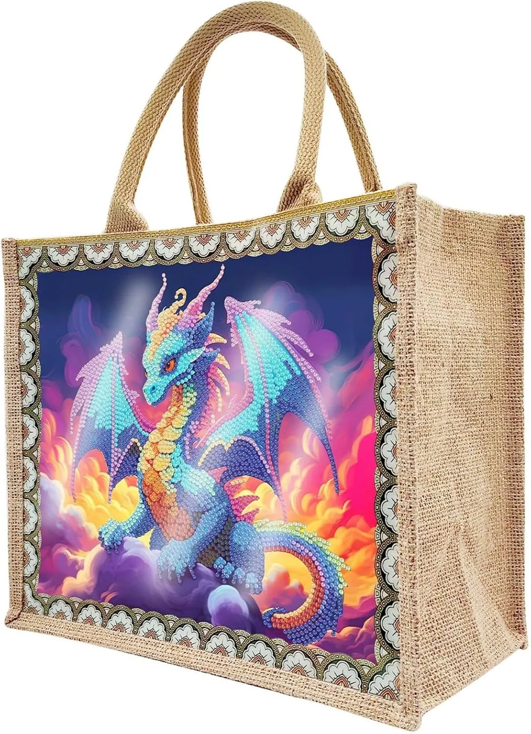 5D Art Painting Tote Bag Kit, DIY 5D Art Painting Handbag Kits, Diamond Art Bag for Home Organizer (Single Side Dot Diamond)