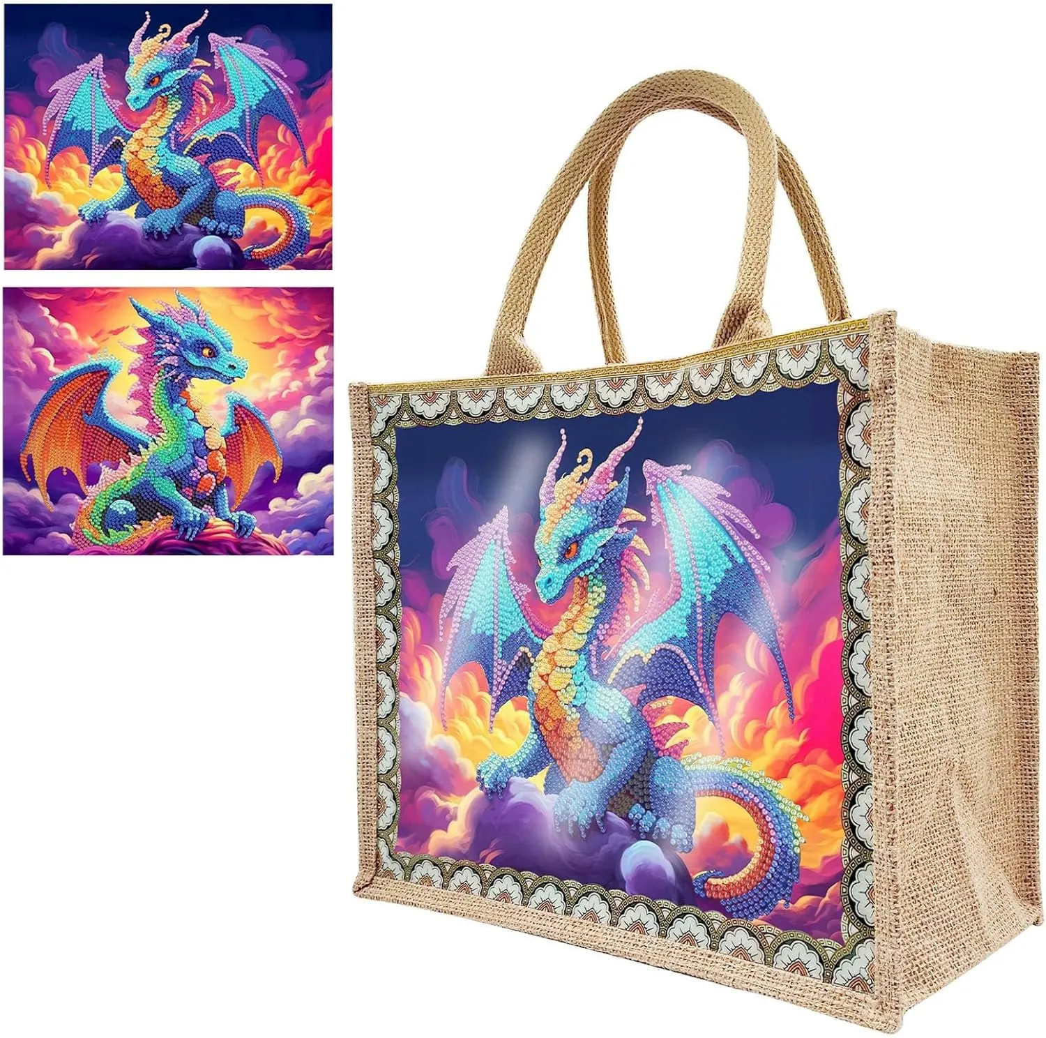5D Art Painting Tote Bag Kit, DIY 5D Art Painting Handbag Kits, Diamond Art Bag for Home Organizer (Single Side Dot Diamond)