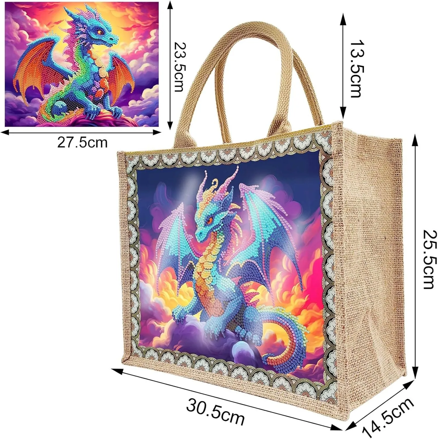5D Art Painting Tote Bag Kit, DIY 5D Art Painting Handbag Kits, Diamond Art Bag for Home Organizer (Single Side Dot Diamond)