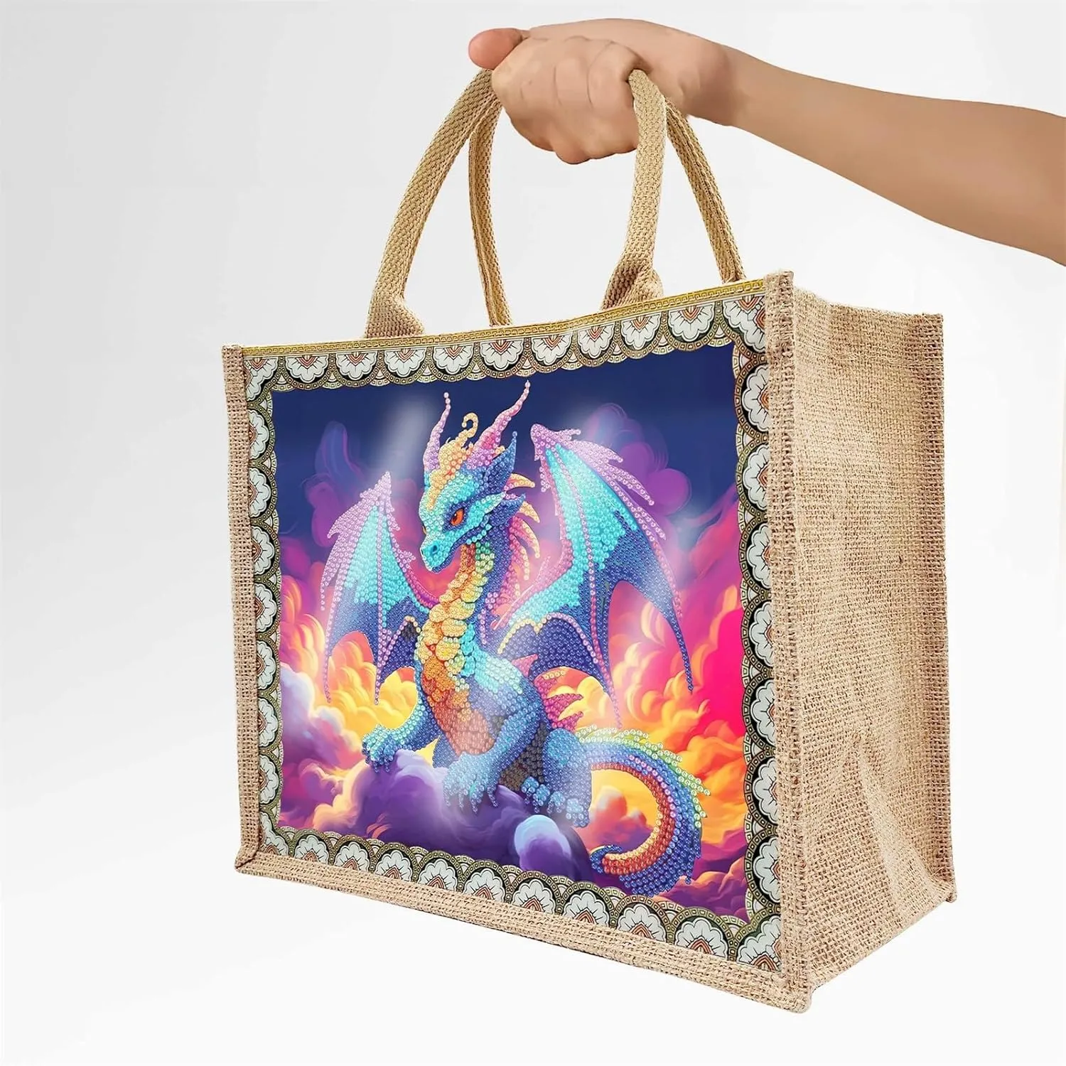 5D Art Painting Tote Bag Kit, DIY 5D Art Painting Handbag Kits, Diamond Art Bag for Home Organizer (Single Side Dot Diamond)