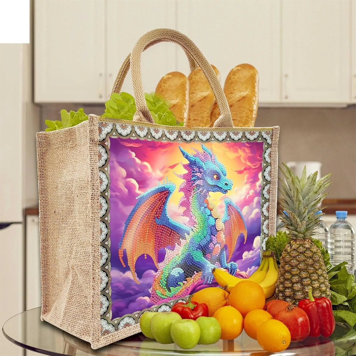 5D Art Painting Tote Bag Kit, DIY 5D Art Painting Handbag Kits, Diamond Art Bag for Home Organizer (Single Side Dot Diamond)