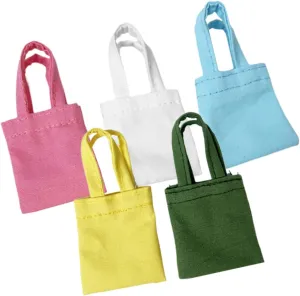 5pcs Mini Handmade Canvas Bag Mini Doll Handbag Picture Lovable Doll House Thing Miniature Dollhouse Kit Plush Miniatures Diapers Kits Fairy Garden Accessories Figurines