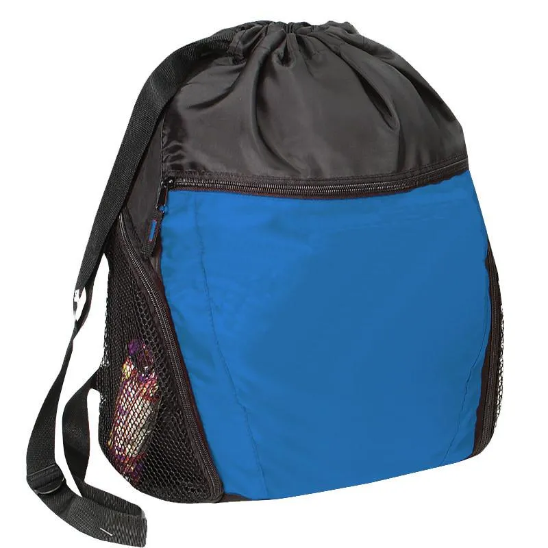6 ct Large Capacity Drawstring Bag Multi-Pocket for Gym Sports & Workout Gear - Pack of 6