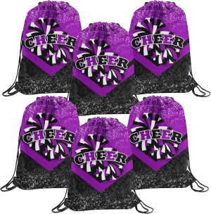 6 Pcs Cheer Drawstring Backpack Cheerleading Drawstring Gym Bags Cheerleader Gifts for Cheerleaders (Black&Purple)