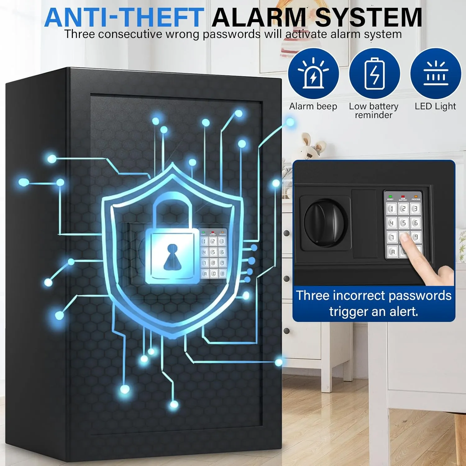 6.0 Cuft Safe Box, Home Safe with Fireproof Waterproof Bag, Anti-Theft Digital Security Lock Box with Smart Alert System, Removable Shelf, Mute Function, Personal Document Safes for Money Jewelry
