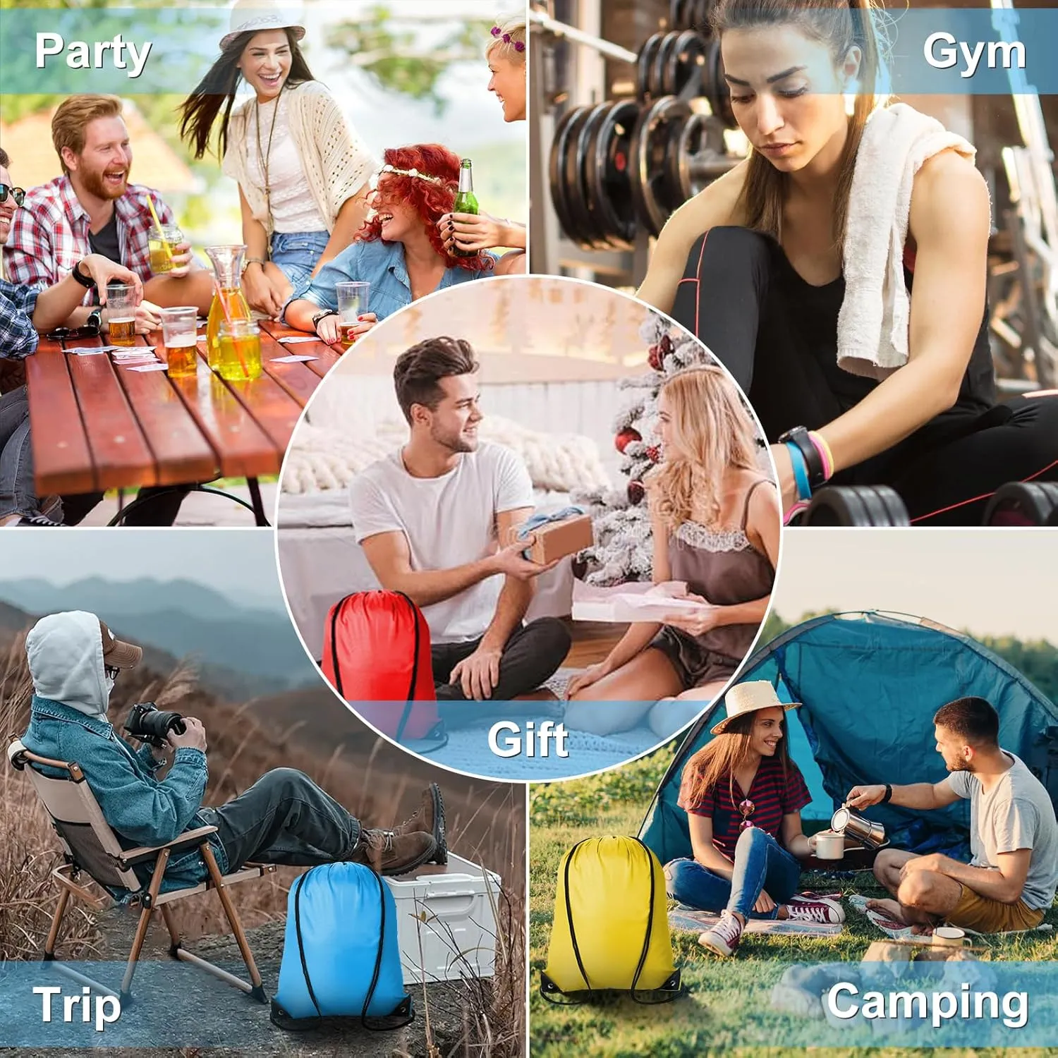 60Pcs Drawstring Backpacks Bulk String Bag Cinch Sack Pack Storage Knapsack Polyester Gift Bags Sports Drawstring Bags for Trip Gym Party Bags(20 Colors)
