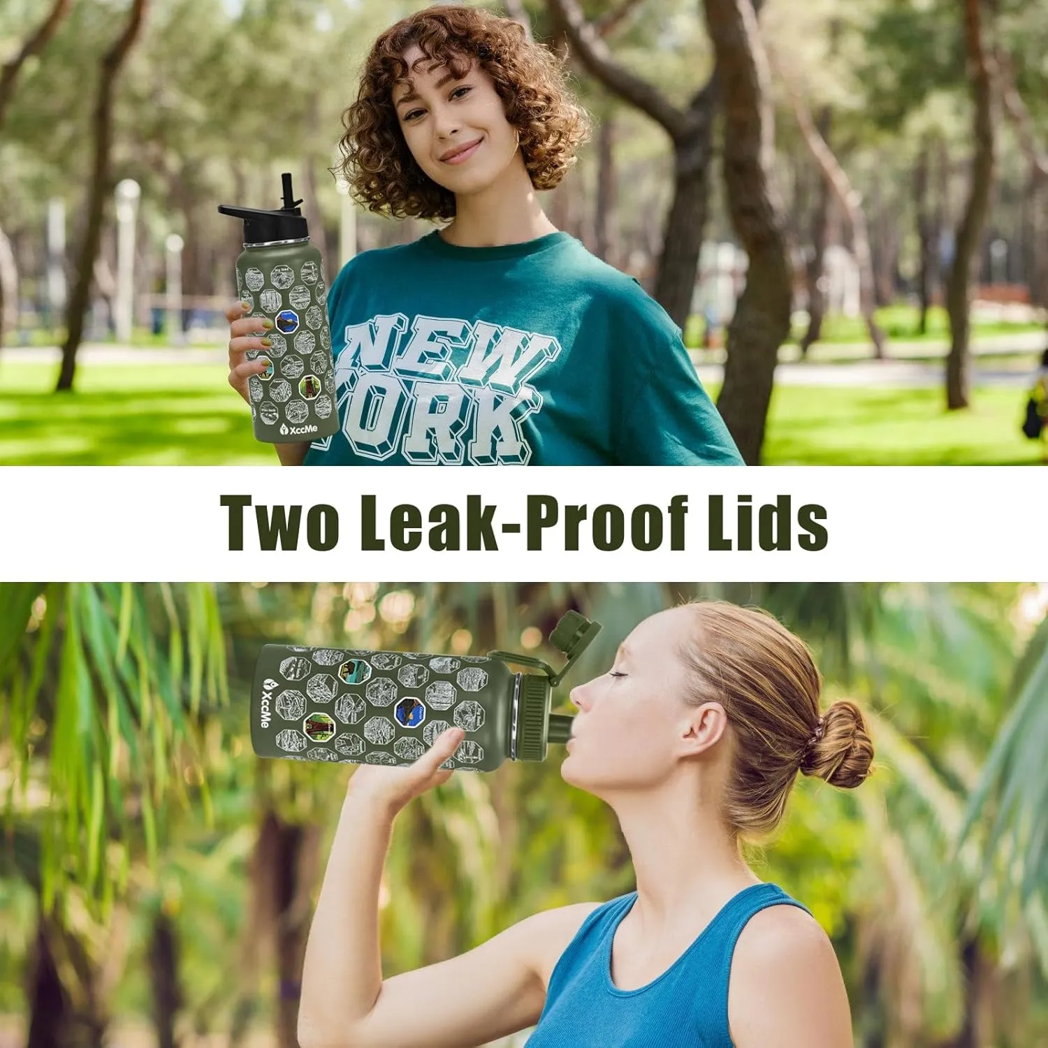 63 National Parks Water Bottle with Stickers,32 oz Stainless Steel Insulated Water Bottle with Straw,2 Lids,Leak Proof Metal Water Cup for Hiking,Travel,Sports,Camping,Wide Mouth Bottle