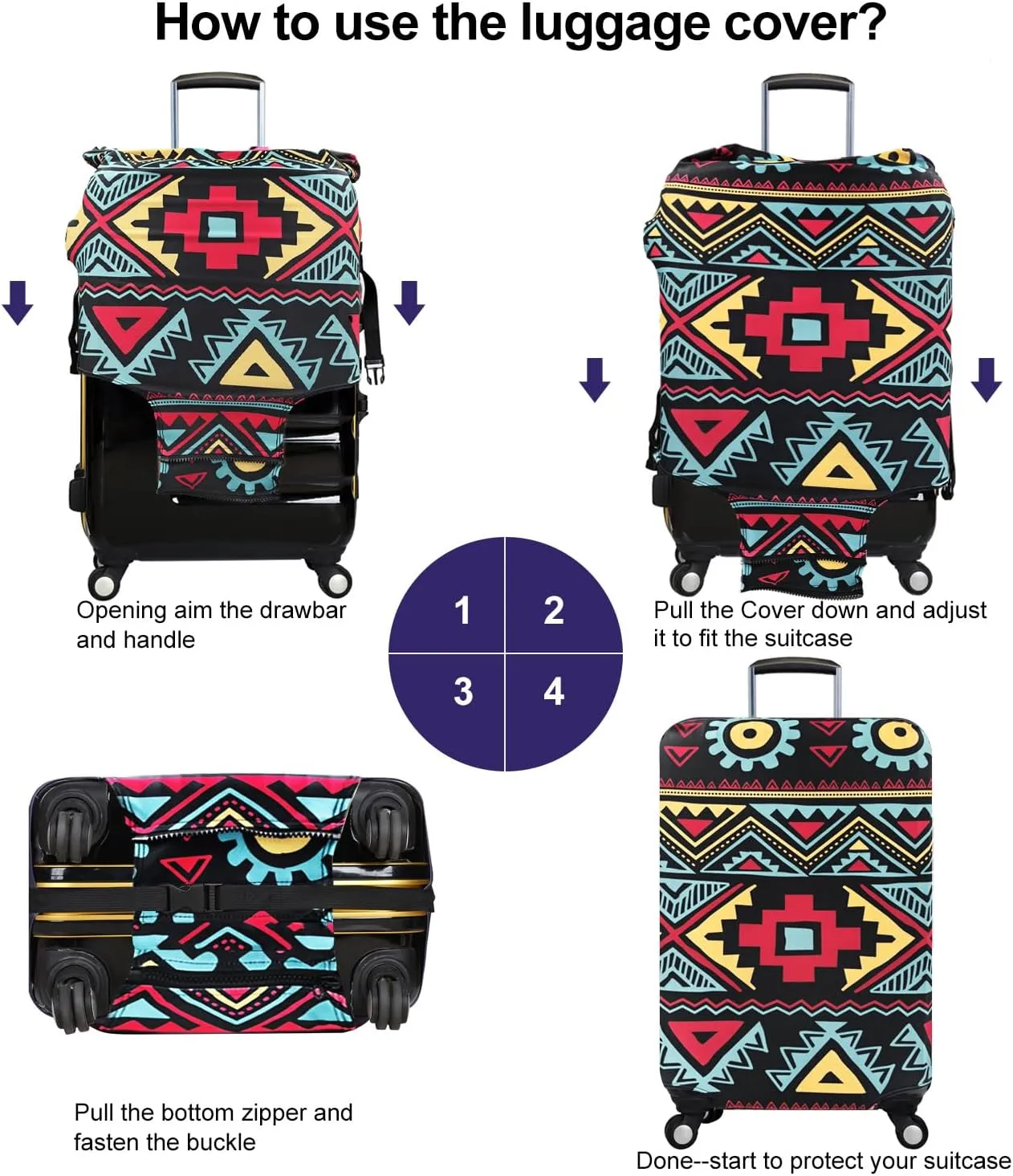 7-Mi Travel Luggage Cover Elastic Sleeve 29"-30" Anti-Scratch Suitcase Protector Cover Size XL, Bohemia