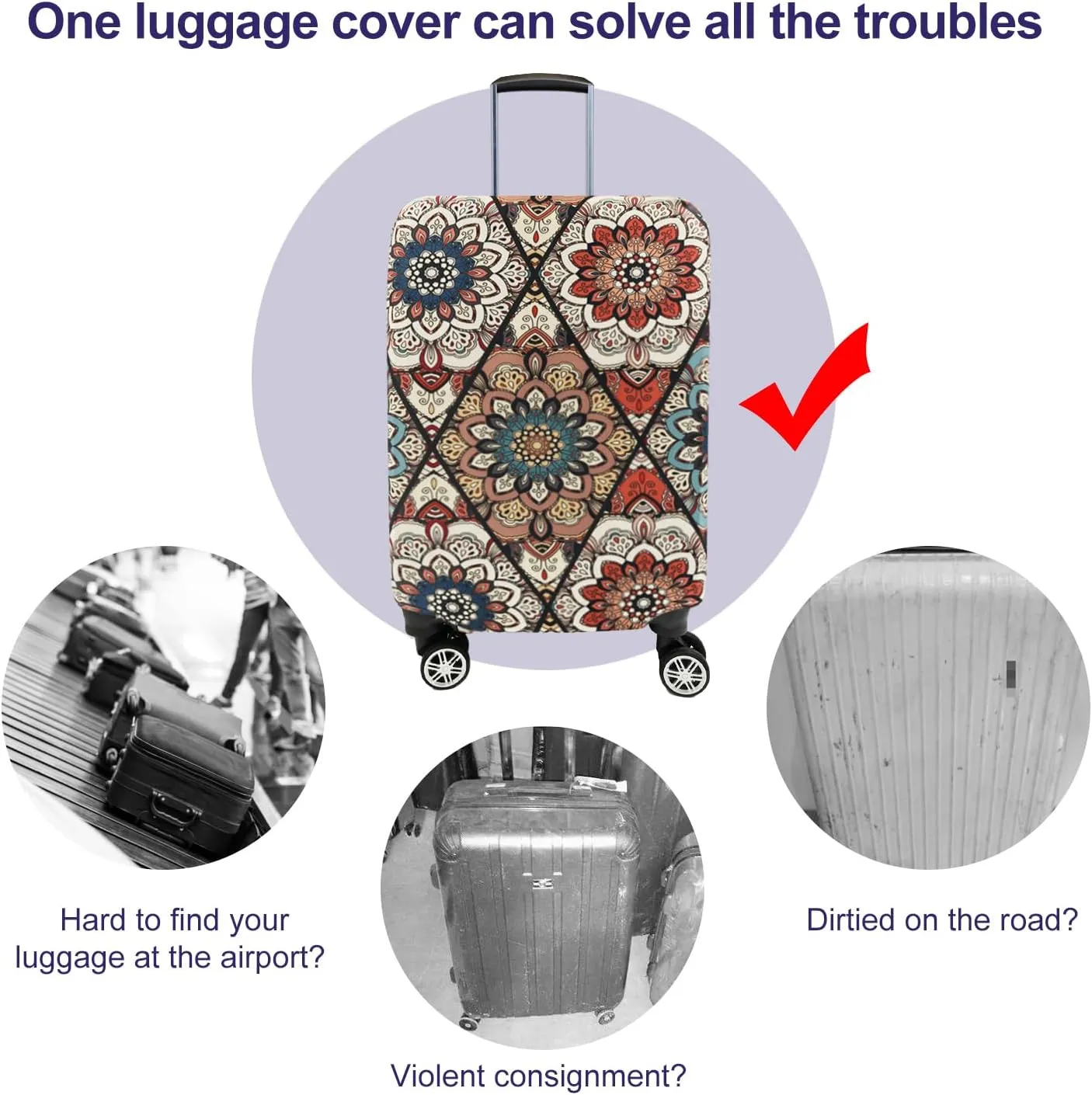 7-Mi Travel Trolley Case Cover Protector Suitcase Cover 26"-28" Trolley case Luggage Storage Covers for Men Women, Retro