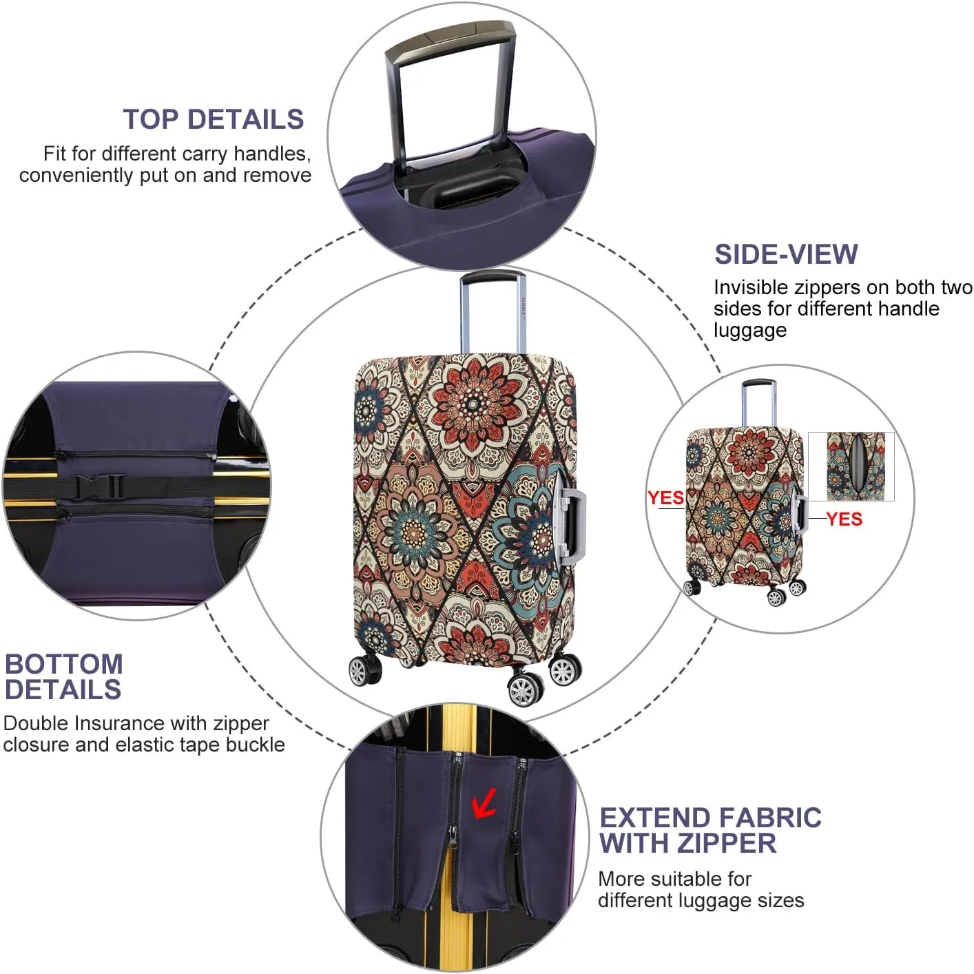 7-Mi Travel Trolley Case Cover Protector Suitcase Cover 26"-28" Trolley case Luggage Storage Covers for Men Women, Retro