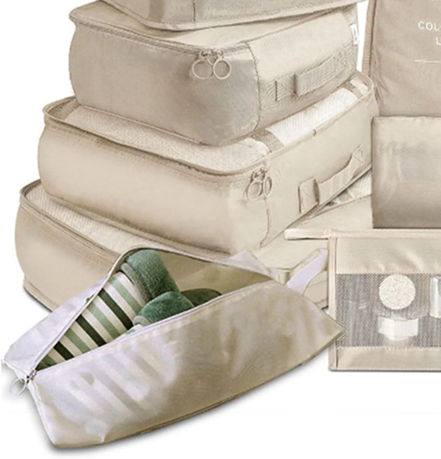 8 Set Packing Cubes, Carry On Luggage Organizer Bags with Shoe Bags Travel Underwear Storage Bag (Beige)