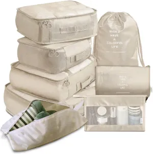 8 Set Packing Cubes, Carry On Luggage Organizer Bags with Shoe Bags Travel Underwear Storage Bag (Beige)