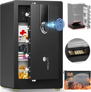 8.0 Cuft Heavy Duty Biometric Safe Box, Home Safes Water Fireproof, Large Document Safety With Bottom Hidden Safe and Dual alarms, Digital Security Safety Box for Money Jewelry Firearm Medicine