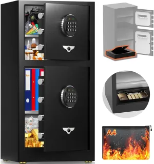 8.0 Cuft Heavy Duty Safe Box, Extra Large Home Safe With Fireproof Waterproof Bag, Double DOOR, HIDDEN LOCK BOX, Smart Alert, Anti-Theft Digital Security Document Safes Box For Money Business Office