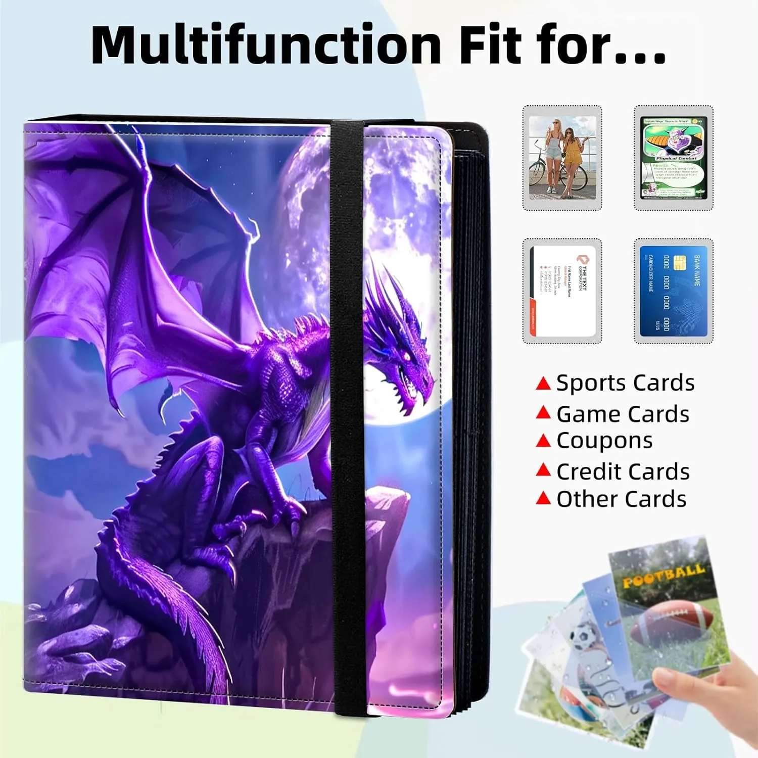 9 Pocket Trading Card Binder, Card Collection Binder for TCG, MTG, Sports Cards, Baseball, Amethyst Dragon Trading Card Book Holder for Collectors, Top Loader Binder