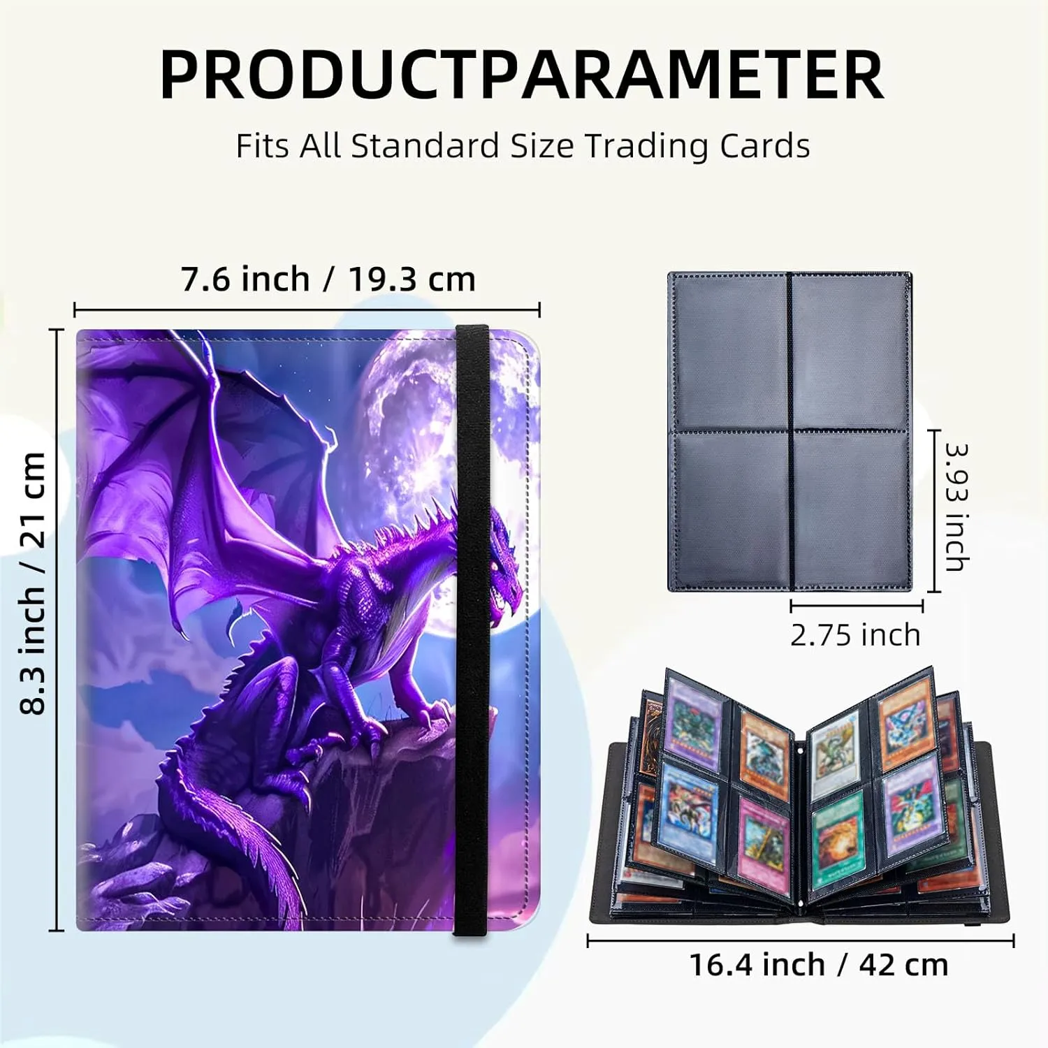 9 Pocket Trading Card Binder, Card Collection Binder for TCG, MTG, Sports Cards, Baseball, Amethyst Dragon Trading Card Book Holder for Collectors, Top Loader Binder