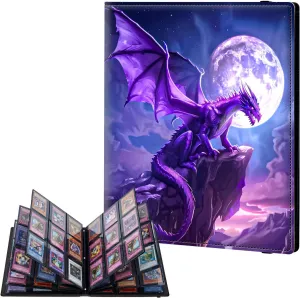 9 Pocket Trading Card Binder, Card Collection Binder for TCG, MTG, Sports Cards, Baseball, Amethyst Dragon Trading Card Book Holder for Collectors, Top Loader Binder