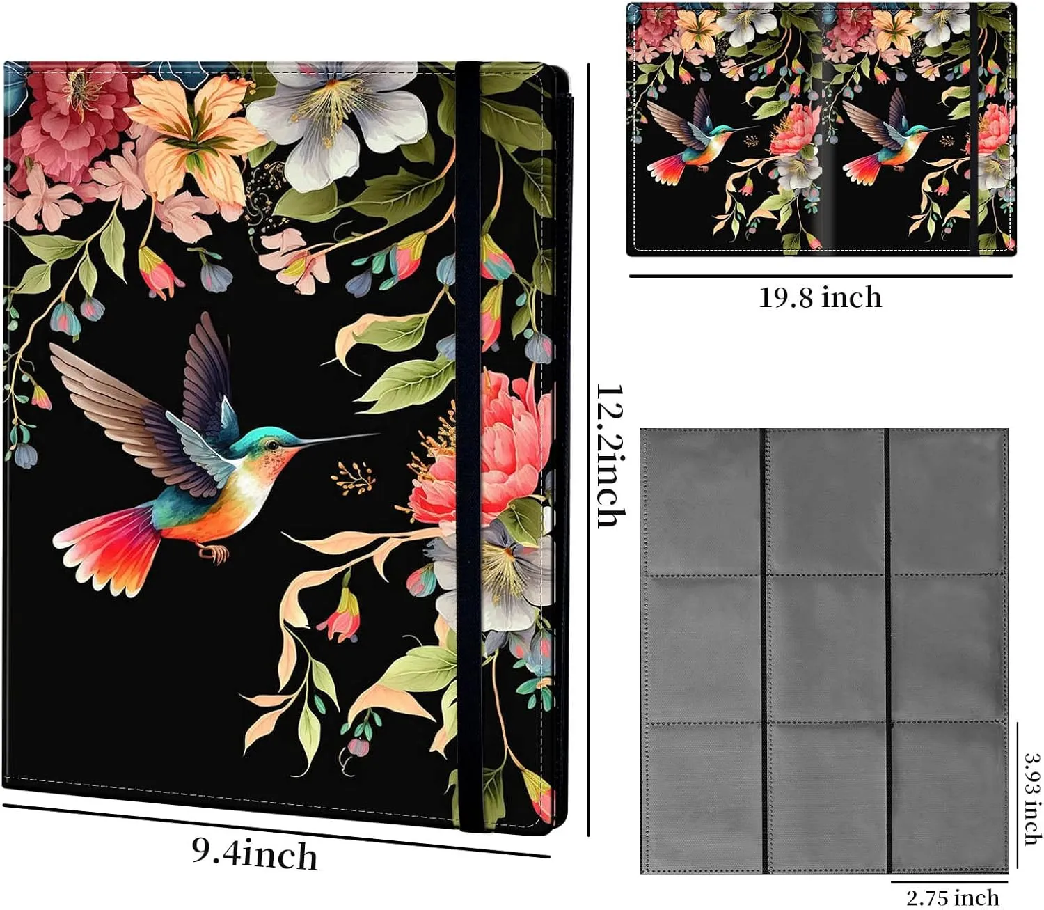 9 Pocket Trading Card Binder,Collection Holder Album Sleeves for Baseball,Sports Card, MTG Cards,Collectible Card Protection,30 Pages Put up to 540 Cards,Bird and Flowers