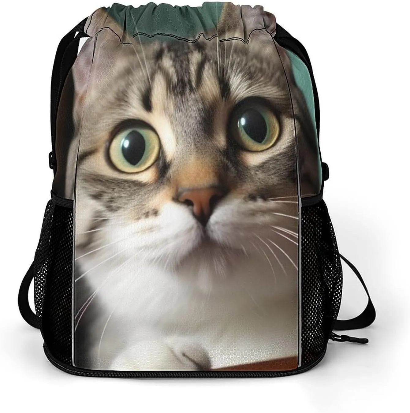 A Curious Cat Drawstring Backpack Draw String Bag Sports Gym Bags Cinch Bag Gift Bags Travel Sackpack