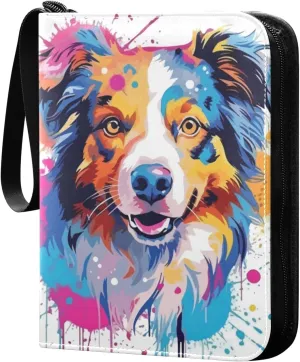 A Dog Colorful Card Binder for Trading Cards, 4 Pocket with 50 Sleeves up to 400 Cards, Double Sided Pockets Card Holder Carry Case for Baseball Card, Football Card, Gaming Cards