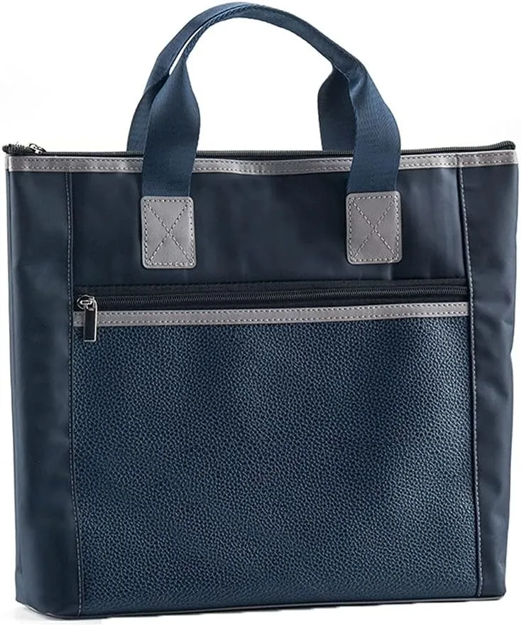 A4 Document Bag Hand-Carrying Briefcase Study & Training Large-Capacity Tote Zipper Canvas Conference Bag for Men & Women (Color : Blue)