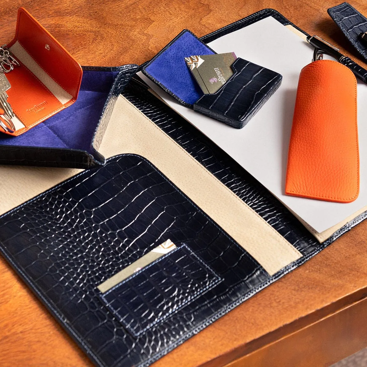A4 Leather Folder - Navy Croc-Effect