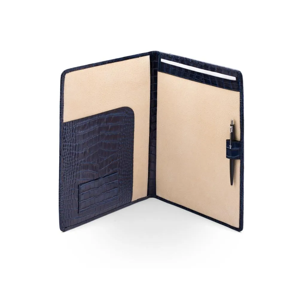 A4 Leather Folder - Navy Croc-Effect
