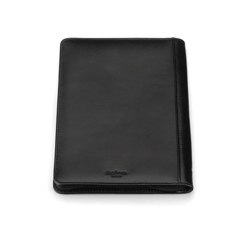 A5 Zip Around Leather Folder - Black