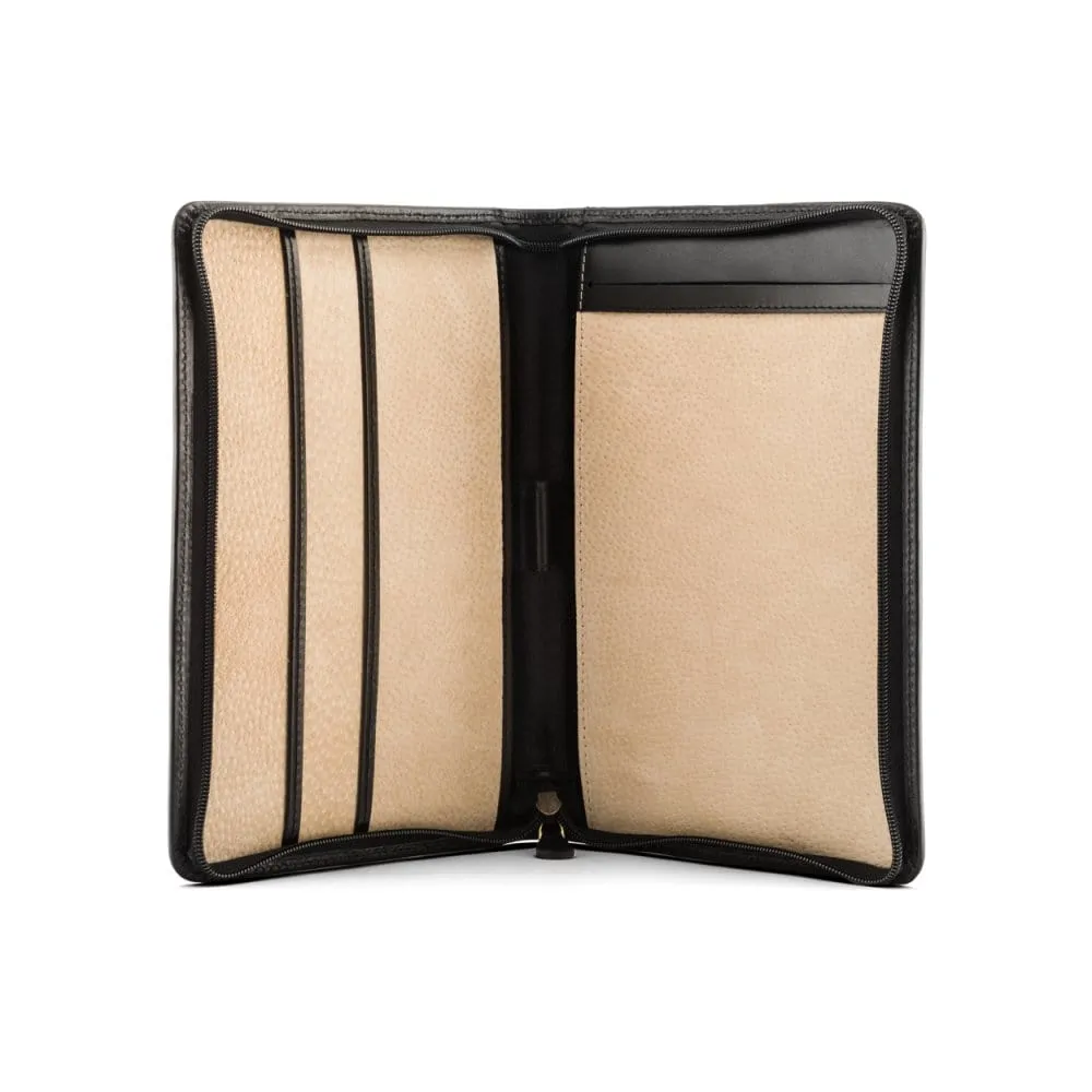 A5 Zip Around Leather Folder - Black