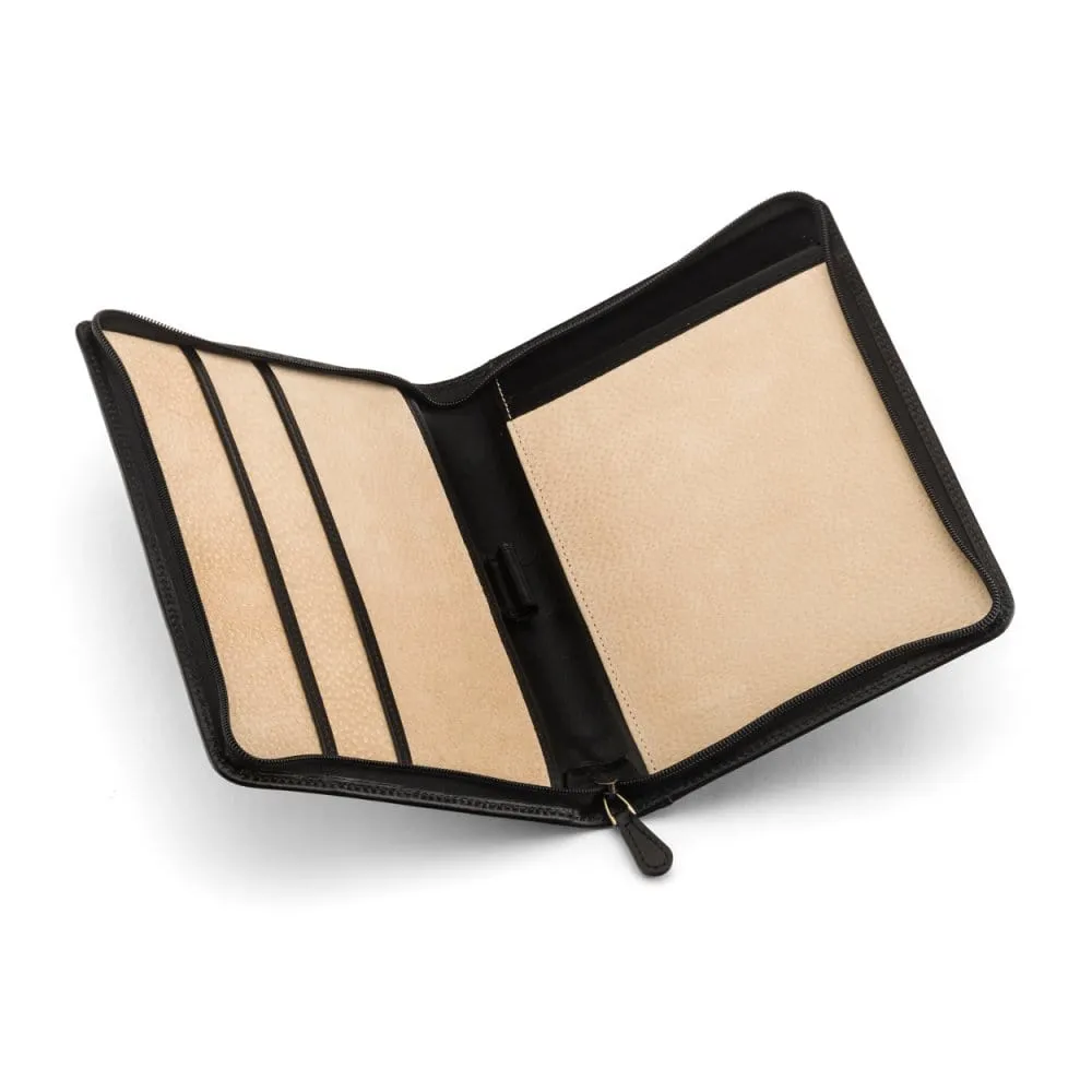 A5 Zip Around Leather Folder - Black