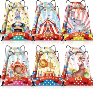 Abbylike 12 Pcs Circus Drawstring Bags Carnival Goody Gift Treat Bags Circus Party Favors Circus Party Drawstring Backpack Sport Gym Drawstring Bag for Kids Birthday Party Gift Candy Snack Bag