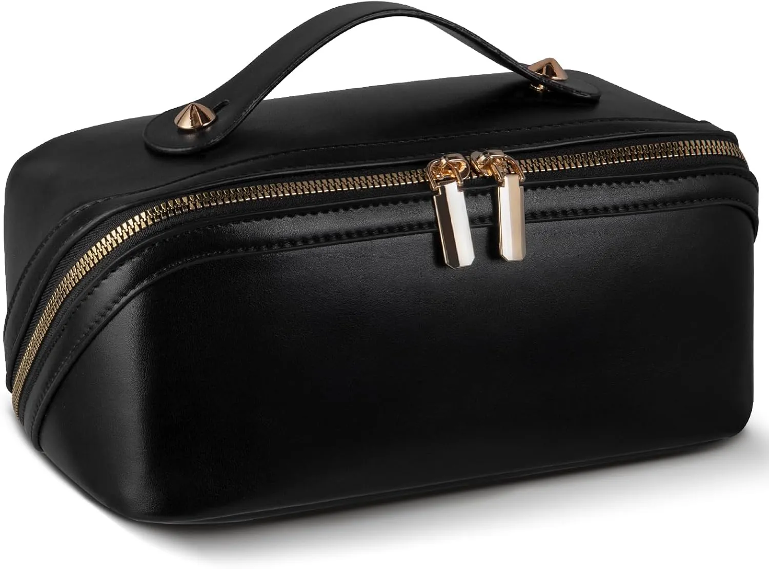 Abiudeng Travel Makeup Bag,Large Capacity Toiletry Bag Cosmetic Bags for Travel Essentials,Waterproof Portable Pouch Open Flat Makeup bag Organizer with Divider and Handle-black