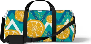 Abstract Lemon Fruit Wave Stripes Turquoise Color Sports Duffel Bag Travel Gym Tote Bags Lightweight Durable Shoulder Strap Waterproof Polyester Outside Mesh Pocket Overnight Trip Duffel Bag for Women Men
