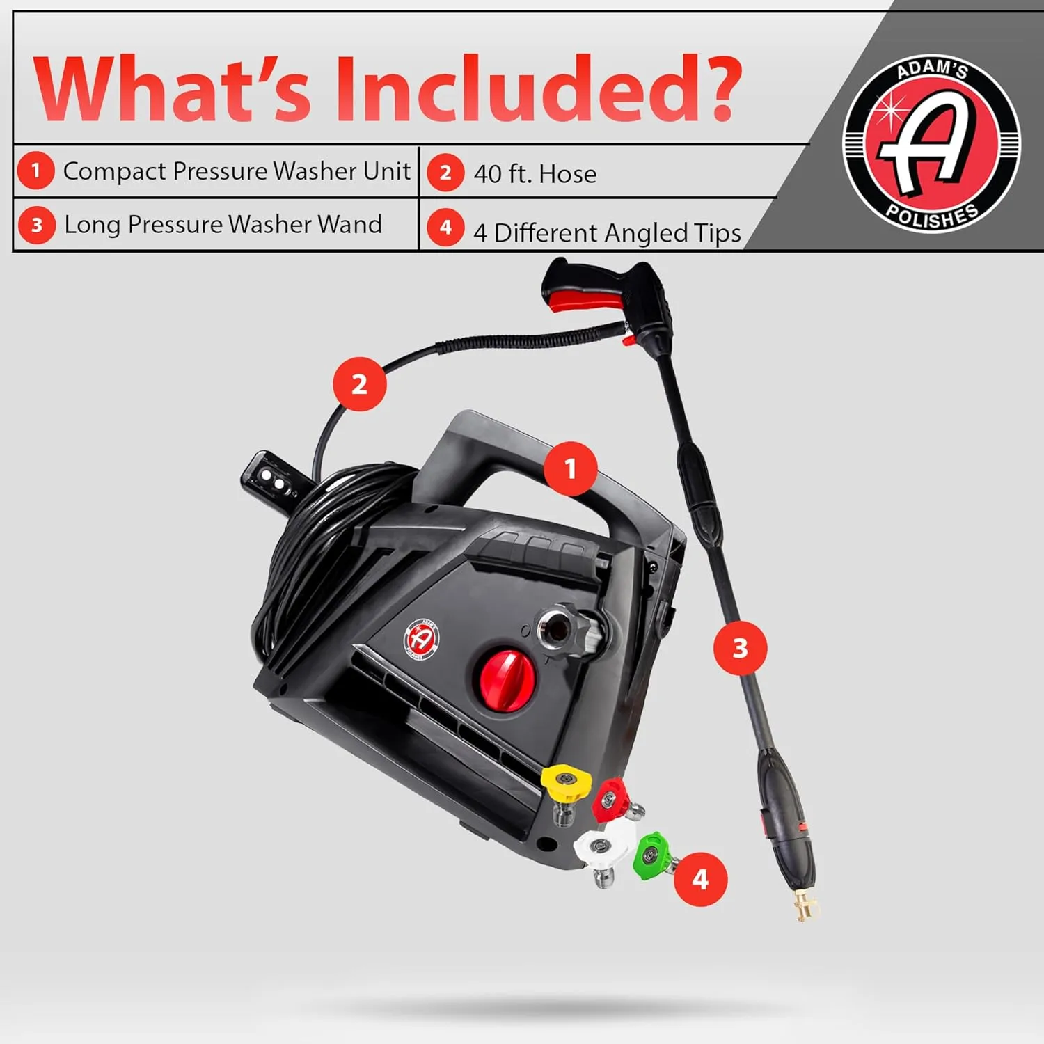 Adam's Polishes Compact Pressure Washer - Powerful, Lightweight, Portable Electric Pressure Washer Sprayer | Max 1500 PSI, 1.2 GPM | for Car Home Auto Patio RV Motorcycle & Garage