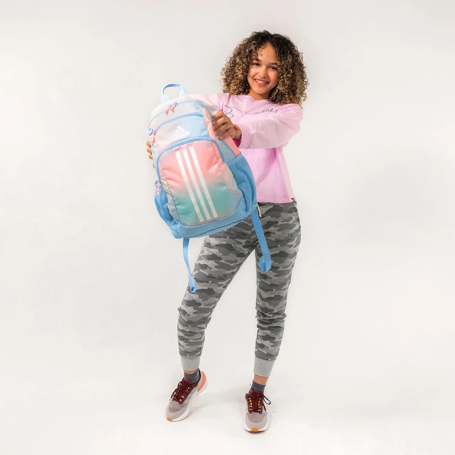 adidas Creator Laptop Backpack for Women and Men, Comfortable and Durable Small Athletic Bag, Dazed Gradient Clear Sky/Clear Sky Blue/Pink Spark, One Size