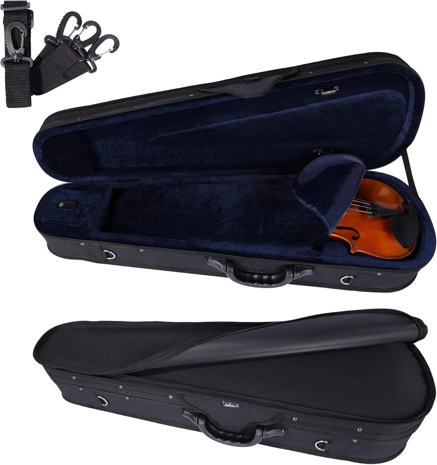 ADM 4/4 Full Size Violin Hard Case Basic Professional Triangular Shape Backpack, Super Light Suspension, Black