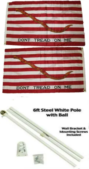AES 1st Navy Jack 3'x5' Polyester 2 Ply Double Sided Flag with 6' White Flag Pole Kit with Ball Topper