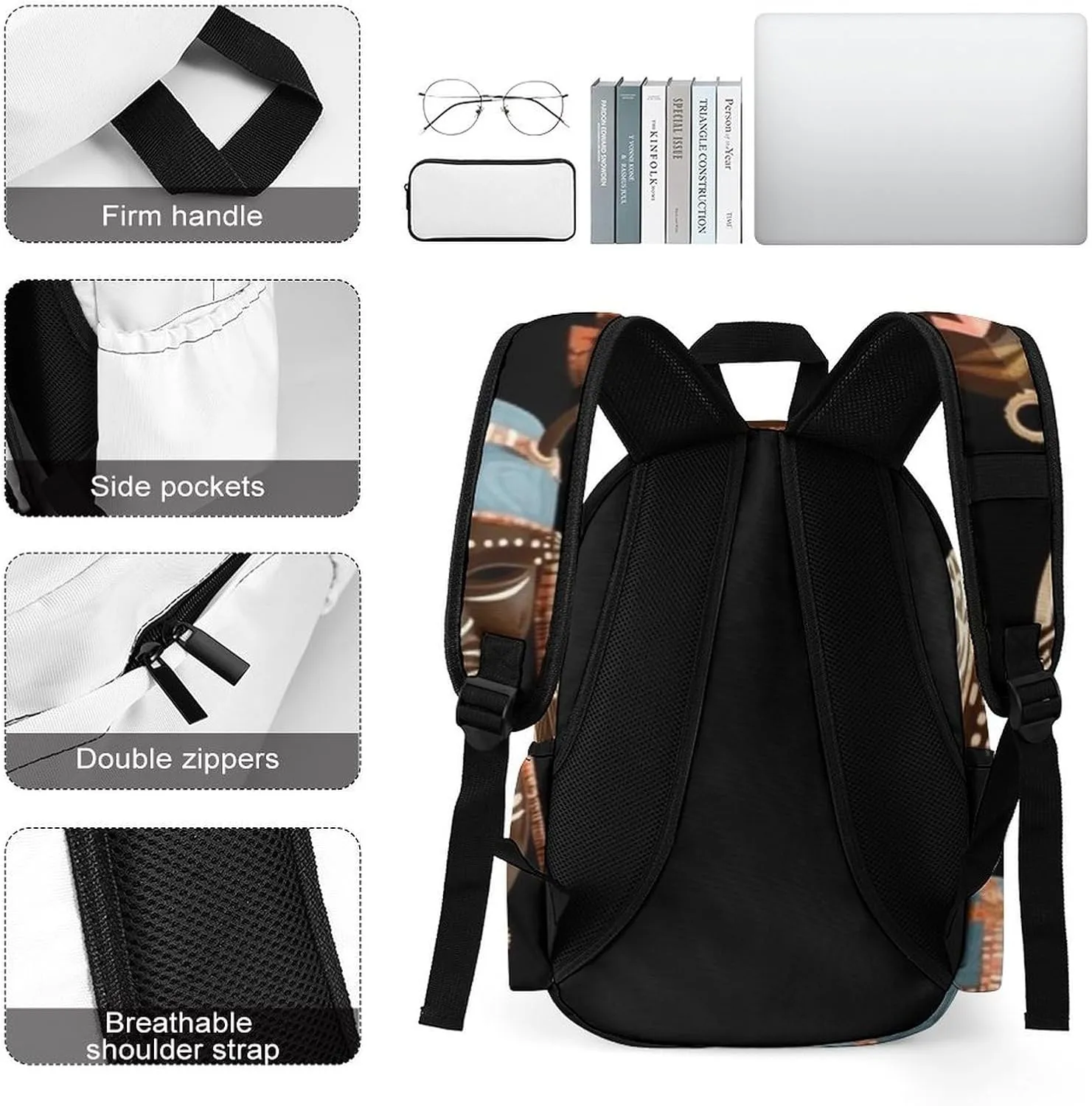 African Ritual Ethnic Tribal Print Laptop Backpacks Casual Shoulder Bag Travel Daypack Fashion for Men Women