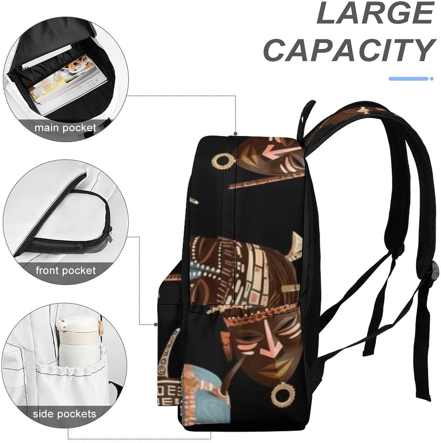 African Ritual Ethnic Tribal Print Laptop Backpacks Casual Shoulder Bag Travel Daypack Fashion for Men Women
