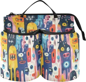 Airport Cup Holder Convenient Cartoon Doodle Colorful Eyes Drink Carrier Luggage Drink Beverages Caddy Coffee