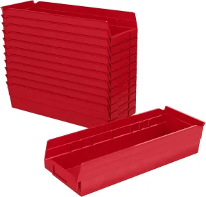 Akro-Mils 30138 Plastic Shelf Bins, Heavy Duty Storage Bins for Garage, Closet, and Drawer Organization, 18-Inch x 6-1/2-Inch x 4-Inch, Red, 12-Pack